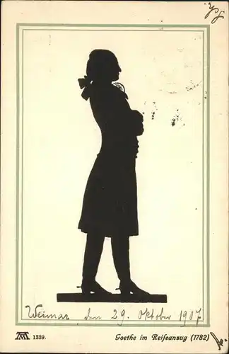 Scherenschnitt Schattenbildkarte Goethe im Reiseanzug / Besonderheiten /