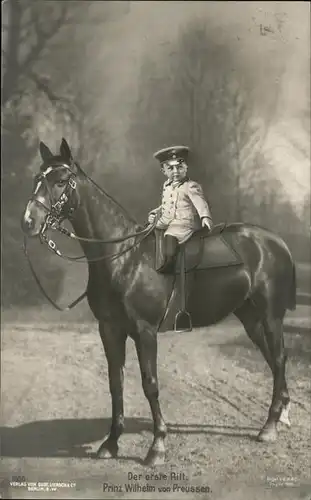Persoenlichkeiten Prinz Wilhelm erster Ritt Pferd Kat. Persoenlichkeiten