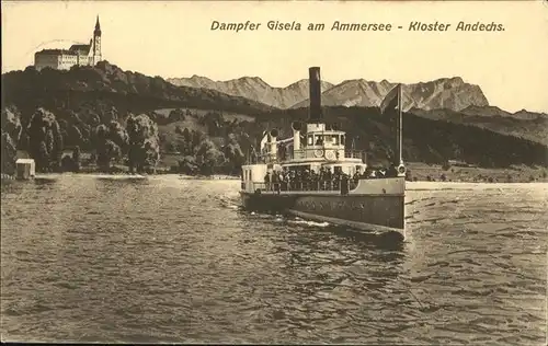 Dampfer Binnenschifffahrt Gisela am Ammersee Kloster Andechs Kat. Schiffe