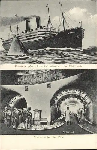 Dampfer Oceanliner Amerika Elbtunnel Kat. Schiffe