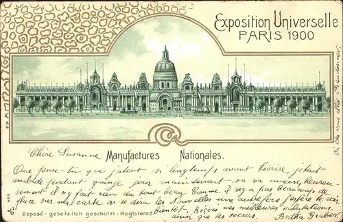 Exposition Universelle Paris 1900 Manufactures Nationales Kat. Expositions