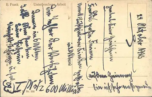 Kuenstlerkarte E Frank Unterbrochene Arbeit Kat. Kuenstlerkarten