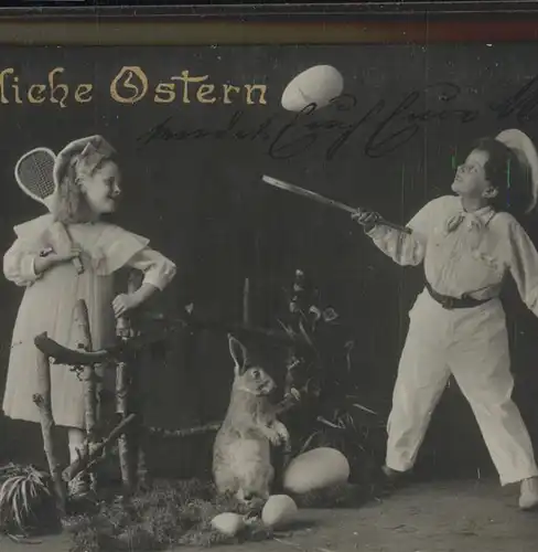 Ostern Easter Paques Hase Tennis / Greetings /