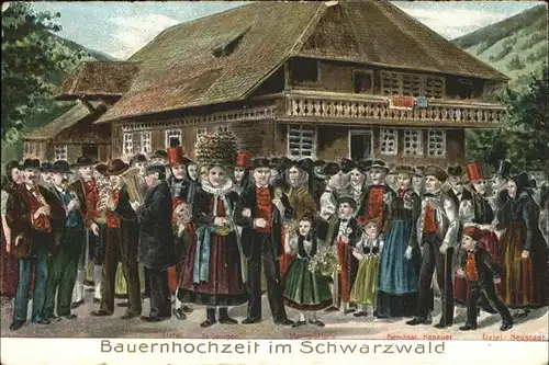 Hochzeit Schwarzwald Trachten Praegedruck Kat. Greetings