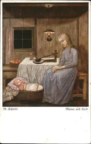 Kuenstlerkarte Matthaeus Schiestl Mutter und Kind Kat. Kuenstlerkarten