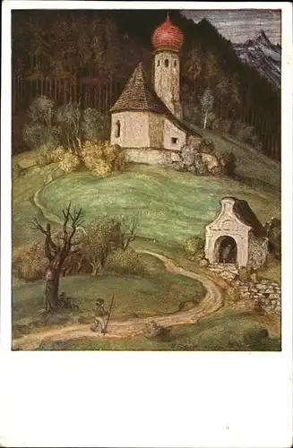 Kuenstlerkarte M Schiestl Bergkapelle Nr 1375 Kat. Kuenstlerkarten