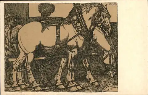 Kuenstlerkarte Fr Boehle Serie I Nr5 Fuhrmann mit Pferd Kat. Kuenstlerkarten