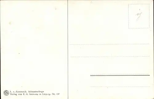 Kuenstlerkarte L v Zumbusch Schmetterlinge Kat. Kuenstlerkarten