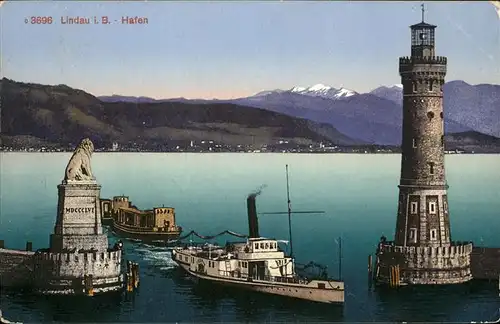 Dampfer Binnenschifffahrt Leuchturm Lindau Hafen Kat. Schiffe