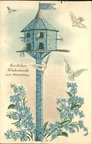 Geburtstag Vogelhaus Voegel Kat. Greetings