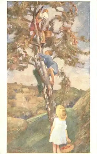 Kuenstlerkarte Pietro Chiesa Apfelbaum Kinder Kat. Kuenstler