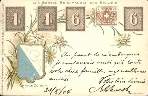 Briefmarke auf Ak Wappen Zuerich  Kat. Besonderheiten