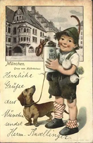Hofbraeuhaus Muenchen Bier Dackel Kind Tracht Kat. Lebensmittel