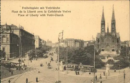 Strassenbahn Freiheitsplatz Votivkirche Wien  Kat. Bahnen