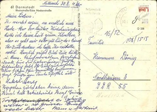 Strassenbahn Darmstadt Rheinstrasse Neckarstrasse Kat. Bahnen