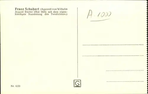 Schubert Franz Aquarell Wilhelm Rieder Nr 1250 Kat. Persoenlichkeiten