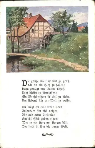 Wassermuehle No 5024 Kuenstlerkarte Poesie Kat. Gebaeude und Architektur