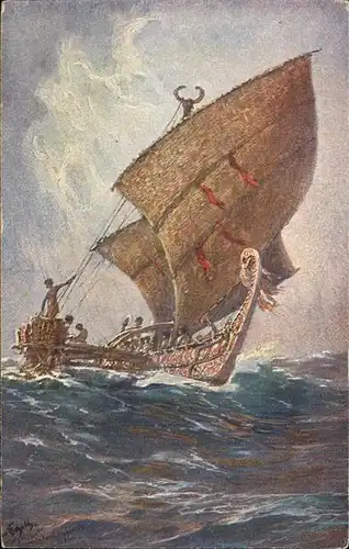 Kuenstlerkarte Hans Bohrdt Nr. 7 Kolonialkriegerdank Boot Insel Ugomes  Kat. Kuenstler