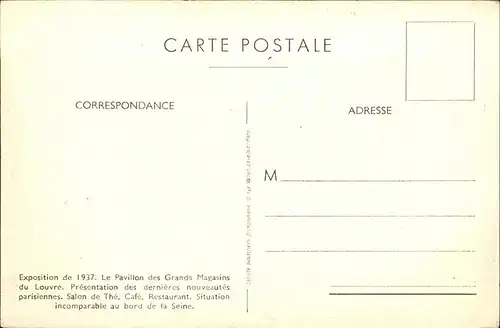 Exposition Internationale Paris 1937 Pavillon des Grands Magasins du Louvre Kat. Expositions