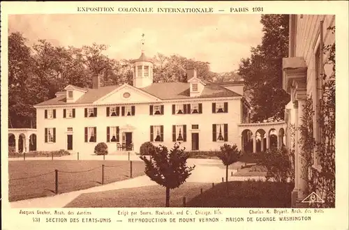 Exposition Coloniale Paris 1931 Section des Etats Unis maison George Washington Kat. Expositions