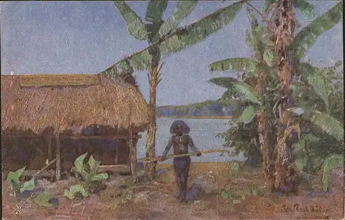 Kuenstlerkarte Peter Paul Mueller Kolonialkriegerdank Nr 4 Papua Neuguinea Kat. Kuenstler