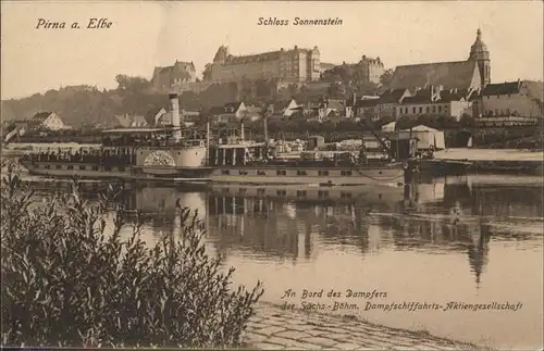 Dampfer Seitenrad Pirna Elbe Schloss Sonnenstein Kat. Schiffe