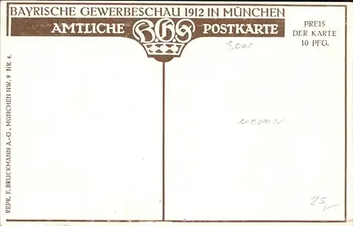 Ausstellung Gewerbe Muenchen 1912 Nr. 4 F. Bruckmann Kat. Expositions