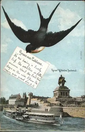 Schwalbenkarte Koblenz Kaiser Wilhelm Denkmal Dampfer Kat. Besonderheiten