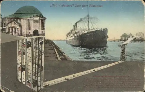 Dampfer Oceanliner Cap Finisterre Elbtunnel Hamburg Steinwaerder Kat. Schiffe