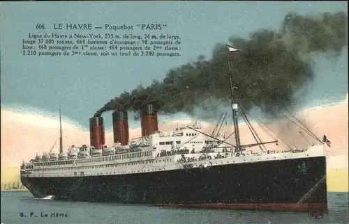 Dampfer Oceanliner Le Havre Pasquebot Paris  Kat. Schiffe