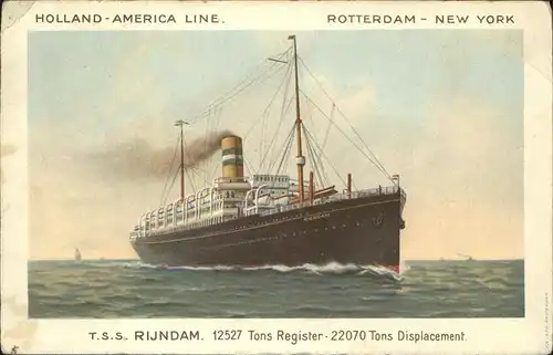 Dampfer Oceanliner T.S.S. Rijndam Holland America Line Kat. Schiffe