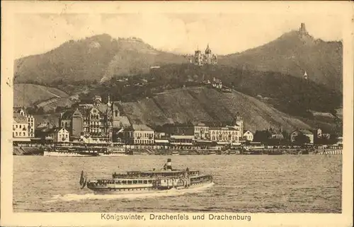 Dampfer Seitenrad Koenigswinter Drachenfels Drachenburg Kat. Schiffe