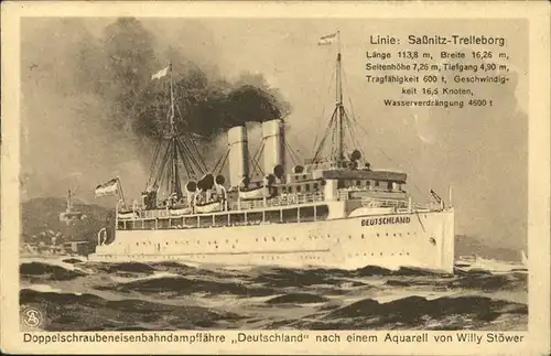Dampfer Binnenschifffahrt Deutschland Sassnitz Trelleborg Willy Stoewer Nr. 5300 Kat. Schiffe