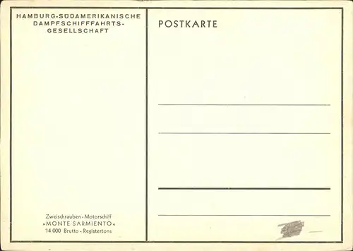 Schiffe Monte Sarmiento Hamburg Suedamerika  Kat. Schiffe