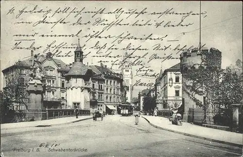 Strassenbahn Freiburg i. Br. Schwabentorbruecke Kat. Strassenbahn