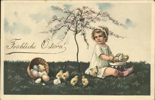 Ostern Easter Paques Kueken Ostereier Kind Fruehling / Greetings /