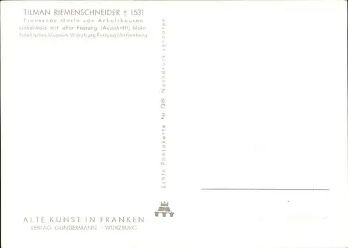 Skulpturen Kuenstlerkarte Tilman Riemenschneider Trauernde Maria Achalshausen Franken Kat. Skulpturen