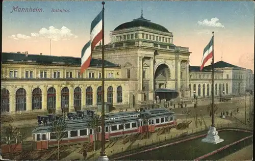 Strassenbahn Bahnhof Mannheim Fahnen Kat. Bahnen