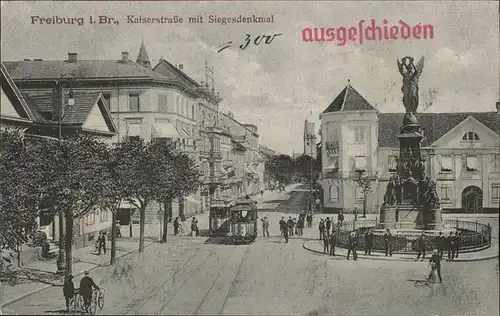 Strassenbahn Freiburg i. Br. Kaiserstr. Siegesdenkmal Kat. Bahnen