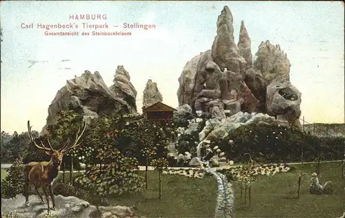 Hagenbeck Hamburg Stellingen Steinbockfelsen Hirsch Kat. Tiere