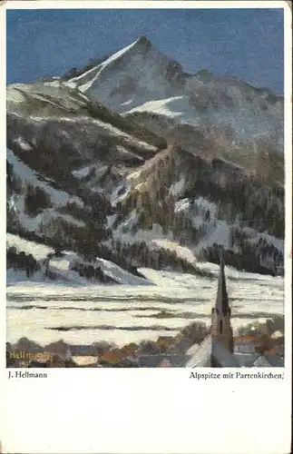 Hellmann J. Alpspitze Garmisch Partenkirchen Winter Nr. 4 Kat. Kuenstlerkarte