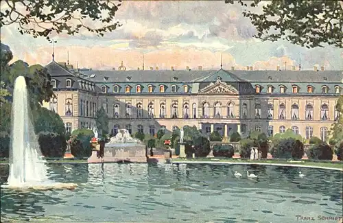 Schmidt Franz Stuttgart Residenzschloss Anlagensee Kat. Kuenstlerkarte