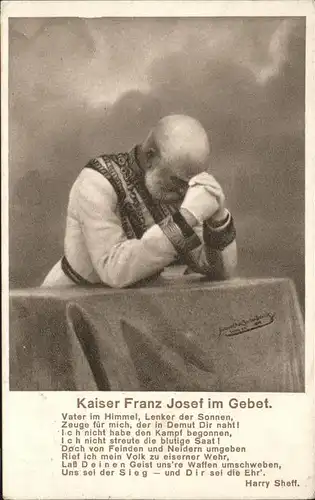 Adel Kaiser Franz Josef im Gebet Kat. Koenigshaeuser