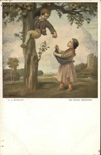 Zumbusch L.v. Nr. 1001 Die kleinen Apfeldiebe Kat. Kuenstlerkarte
