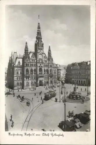 Strassenbahn Reichenberg Rathaus A. H. Platz Kat. Strassenbahn