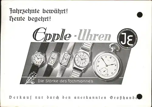 Werbung Reklame Epple Uhren Grosshandel Kat. Werbung