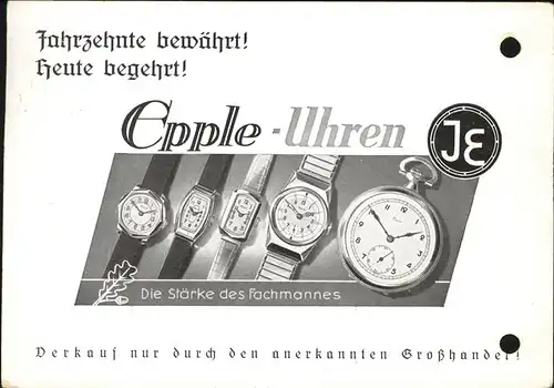 Werbung Reklame Epple Uhren Kat. Werbung