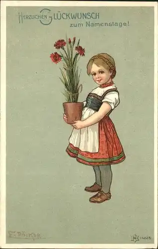 Doelker F. Glueckwuensche Blume Kind Kat. Kuenstlerkarte