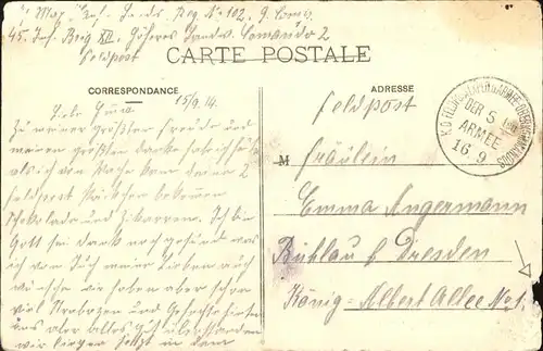 Pouilly Beauvais Meuse Entree du Village Feldpost Kat. Pouilly