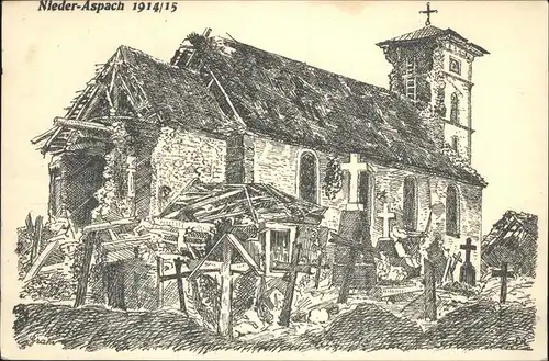 Niederaspach Kirche Zeichnung / Aspach-le-Bas /Arrond. de Thann